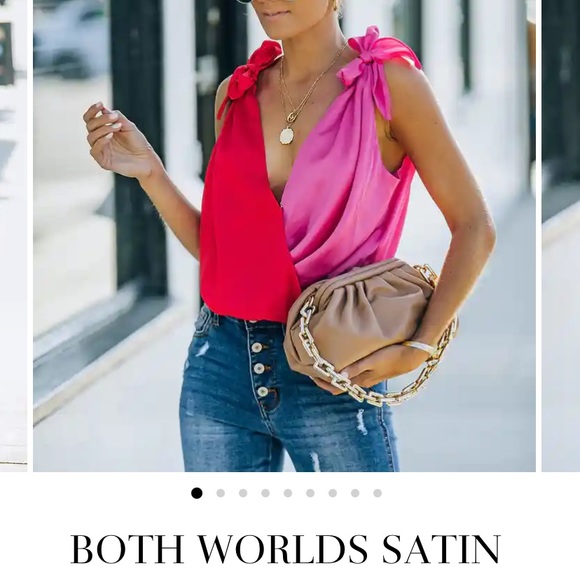 DRAPE TIE BODYSUIT - RED & FUCHSIA - Picture 6 of 6